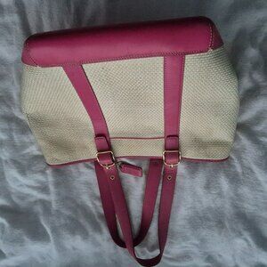 Coach Straw Pink Leather Satchel Shoulder Bag